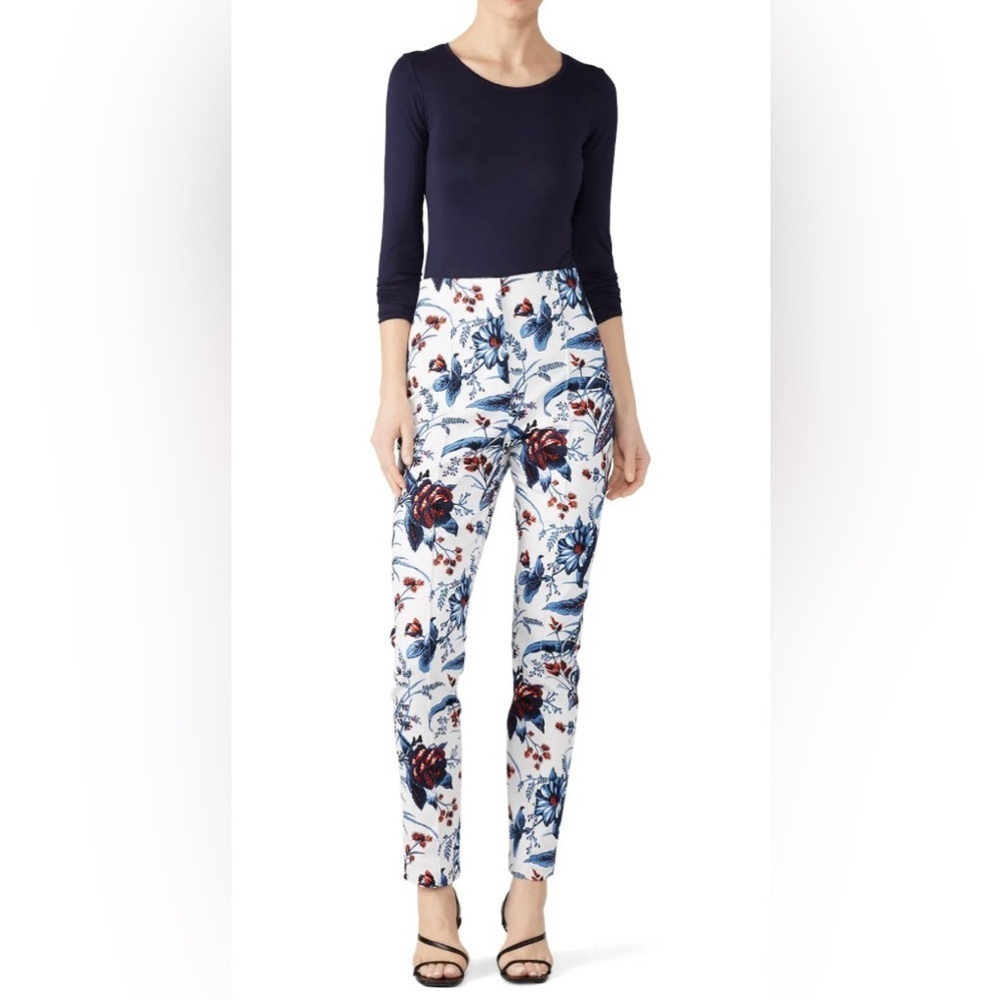 Diane Von Furstenberg Dakota White Rose Floral Skinny Trouser Pants Size‎ 12